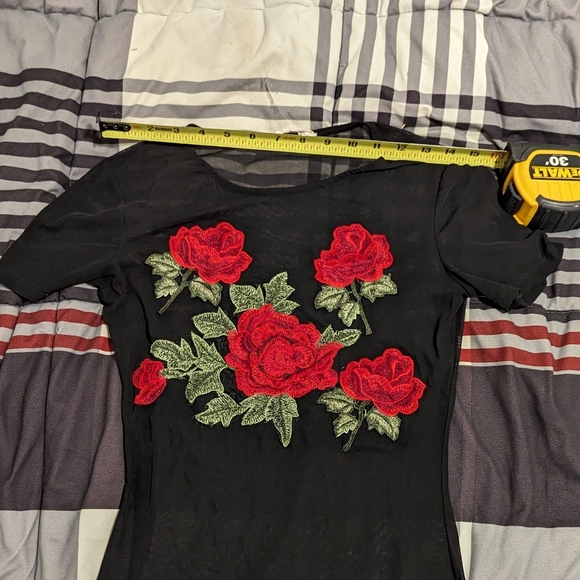 Sheer Black Dress with Embroidered Roses - Picture 3 of 6